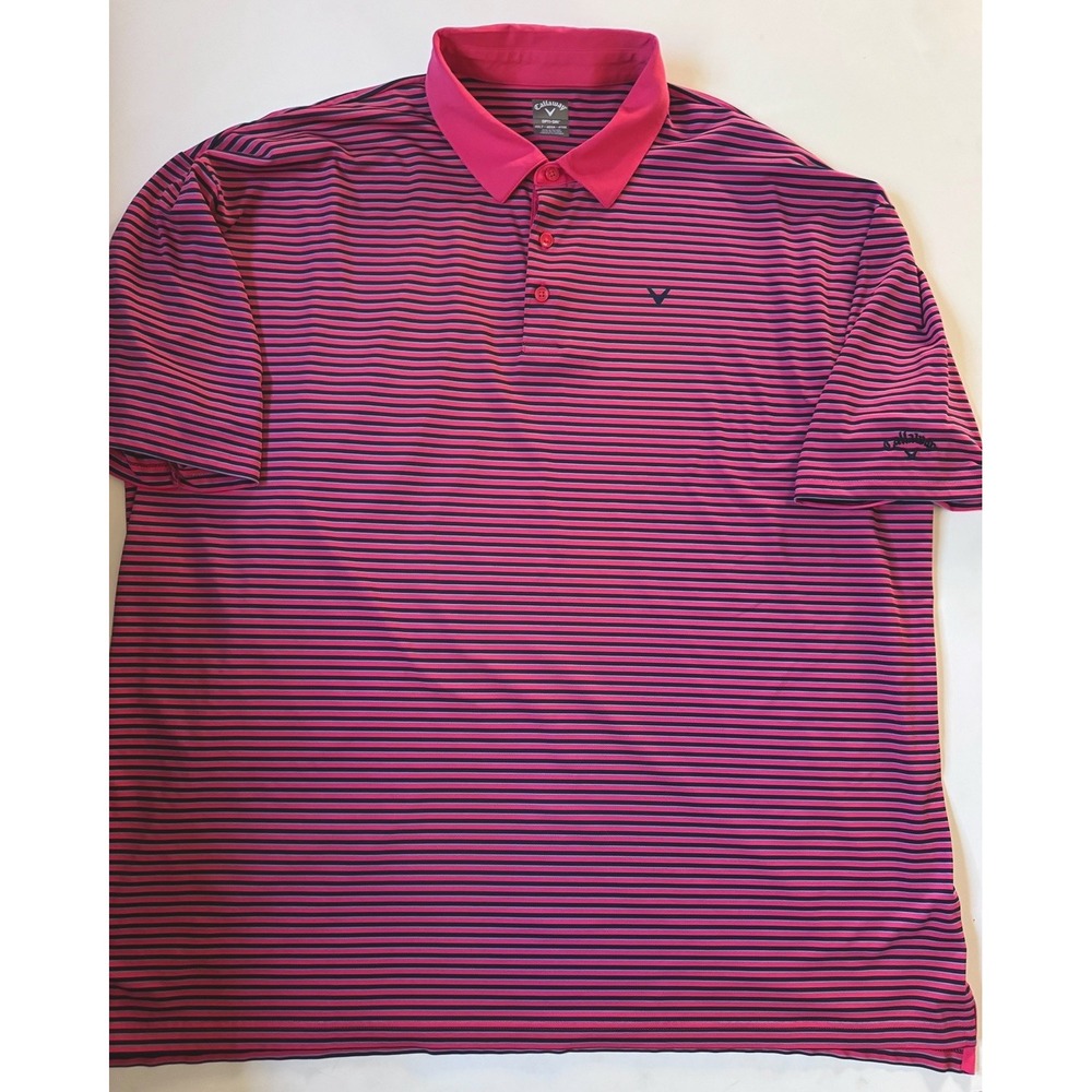 Callaway Opti-Dri Striped Polo 4XLT Big & Tall Pink Navy Short Sleeve